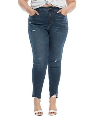 Slink Jeans Raw Hem High Waist Skinny Jeans - Blue