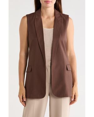 Tahari Textured Peak Lapel Vest - Brown