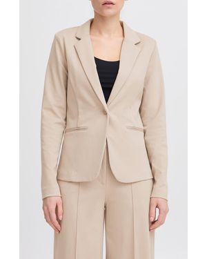Ichi Regular Notch Lapel Ponte Blazer - Natural