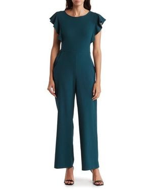 Bebe Ruffle Scuba Jumpsuit - Blue