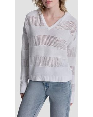DKNY Pointelle Stripe Hooded Sweater - Gray