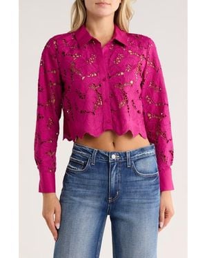L'Agence Seychelle Crop Button-Up Shirt - Red
