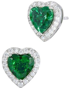 Savvy Cie Jewels Cubic Zirconia Heart Halo Stud Earrings - Green