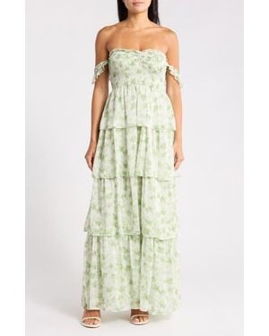 Beivy Yoryu Chiffon Printed Long Dress - White