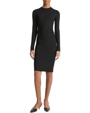 Vince Draped Long Sleeve Crewneck Dress - Black