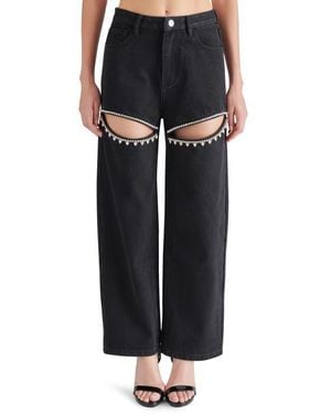 Steve Madden Taylor High Waist Rhinestone Cutout Detail Jeans - Black