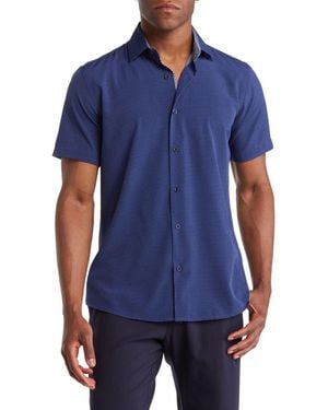 Tom Baine Slim Fit Short Sleeve Performance Stretch Button-Up Shirt - Blue
