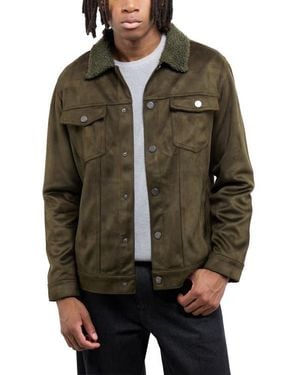 Xray Jeans Faux Fur Collar Faux Suede Jacket - Brown