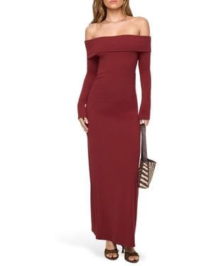 LSPACE Carrie Long Sleeve Off The Shoulder Cover-Up Maxi Dress - Red