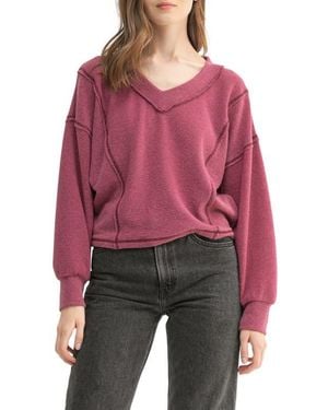Lush V-Neck Long Sleeve Top - Red