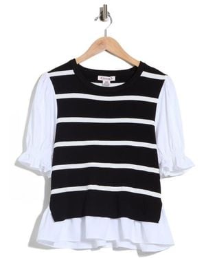 Nanette Lepore Striped Mixed Media Twofer Sweater - Black