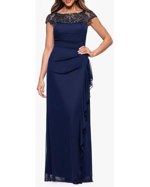 Xscape Evenings Embellished Illusion Yoke Column Gown - Blue