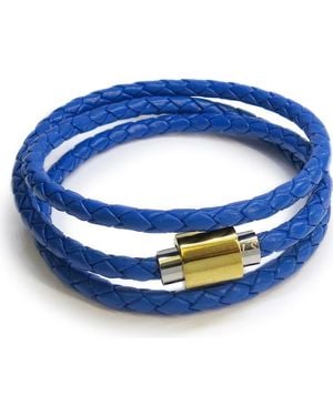 Liza Schwartz Tone Braided Leather Triple Wrap Bracelet - Blue