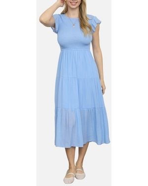blu pepper chambray dress Blu Pepper Women's Smocked Top Tiered Midi Dress