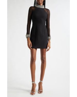 Cinq À Sept Crystal Embellished Long-Sleeve Mini Dress - Black