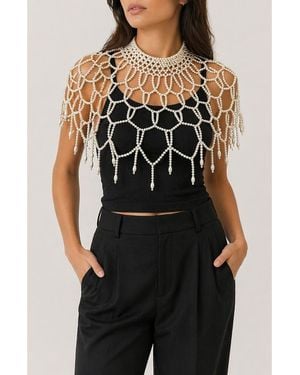 Saachi Pearl Collar Capelet - Black
