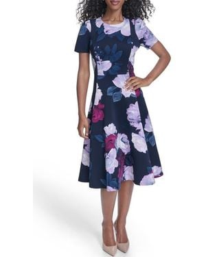 Calvin Klein Floral Fit & Flare Midi Dress - Blue