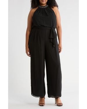 Eliza J Crystal Embellished Sleeveless Wide Leg Jumpsuit - Black