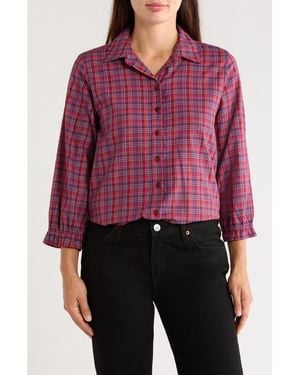 TROVE NEW YORK Plaid Three-Quarter Sleeve Shirt - Red