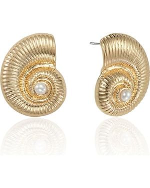 Ettika Faux Pearl Conch Shell Drop Earrings - Metallic