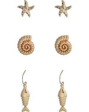 Panacea Sea Life Set Of 3 Assorted Earrings - White