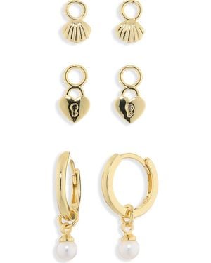 Argento Vivo Shell Hoop Earrings & Assorted Charms 4-Piece Set - Metallic