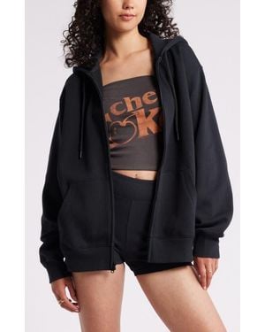 BP. Oversized Ribbed Cotton Zip Hoodie - Black
