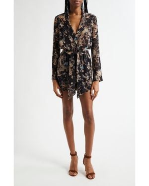 L'Agence Arabell Print Tie Waist Romper - Black