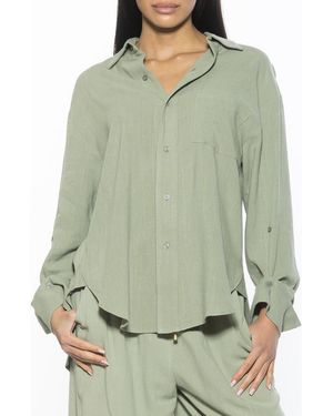 Alexia Admor Amber Oversize Linen & Cotton Button-Up Shirt - Green