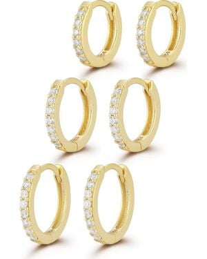 Glaze Jewelry Set Of 3 Graduated Cubic Zirconia Huggie Hoop Earrings - Metallic