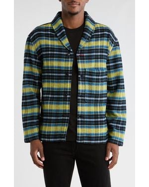 Imperfects Plaid Flannel Shawl Collar Button-Up Shirt - Green