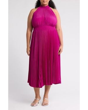 Marina Pleated High Neck Dress - Purple