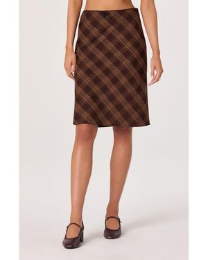 Astr Plaid Slip Skirt - Brown