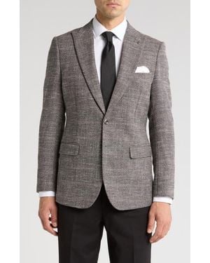 Tahari Slim Fit Textured Plaid Blazer - Gray