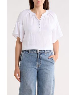 TROVE NEW YORK Flutter Sleeve Cotton Gauze Henley - Blue