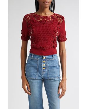 Ulla Johnson Stella Crochet Detail Knit Top - Red