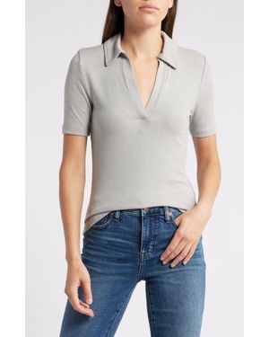 Madewell Drapey Rib Polo Top - Gray