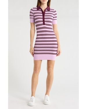 GOOD AMERICAN Cable Stitch Polo Sweater Dress - Red
