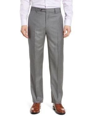 Zanella Todd Relaxed Fit Flat Front Solid Wool Dress Pants - Gray