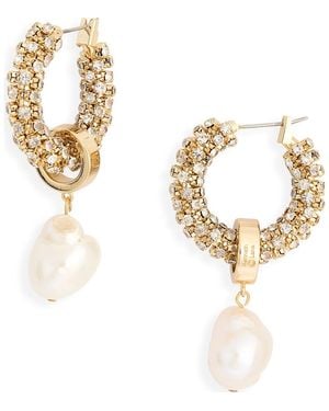 Kenneth Jay Lane Crystal Wrapped Pearl Drop Hoop Earrings - Metallic