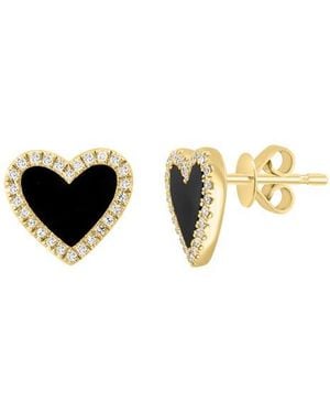 Effy 14K Onyx & Diamond Halo Heart Stud Earrings - Black
