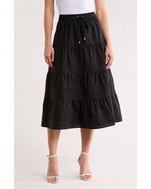 Ellen Tracy Pleated Tiered Cotton Pull-On Skirt - Black