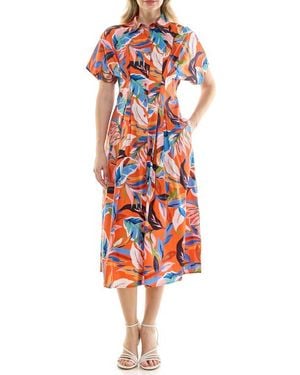 Nicole Miller Pintuck Waist Midi Shirtdress - Red