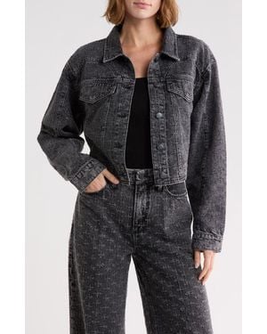GOOD AMERICAN Dolly Crystal Denim Jacket - Black