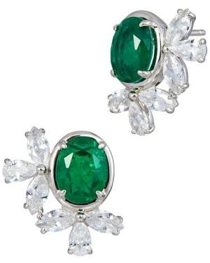 Savvy Cie Jewels Cubic Zirconia Cluster Oval Stud Earrings - Green