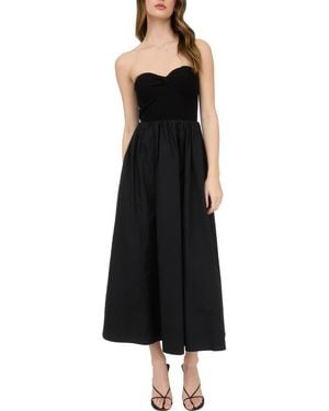 Blu Pepper Mixed Media Strapless Midi Dress - Black