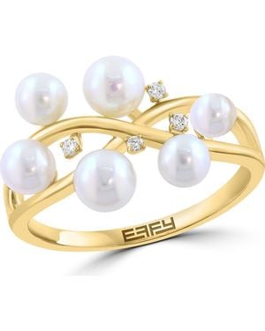 Effy Diamond & Freshwater Pearl Ring - Metallic