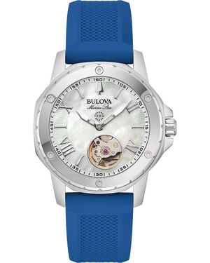 Bulova Marine Star Silicone Strap Automatic Watch, 35Mm - Blue