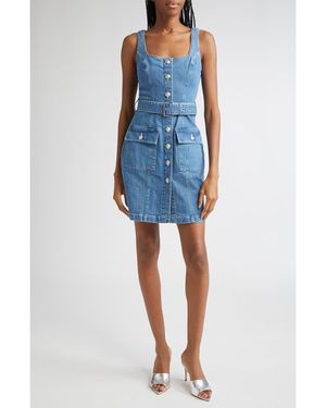 L'Agence Midy Belted Sleeveless Denim Minidress - Blue