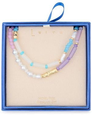 Leith Two-Row Beaded Necklace - Blue